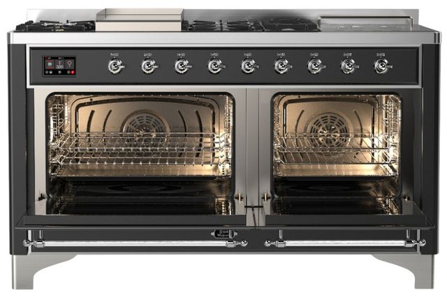 Ilve® Majestic III 60" Graphite Matte Pro Style Dual Fuel Liquid Propane Range with Solid Door and Chrome Trim-1