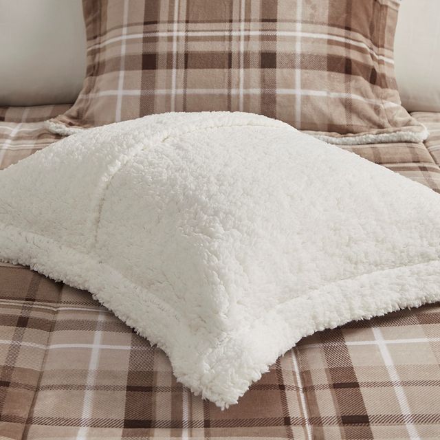 Olliix by Woolrich Alton Tan Plaid Twin Plush to Sherpa Down Alternative Comforter Set-3