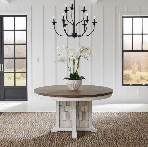 Liberty Furniture River Place Tobacco Pedestal Dining Table with Riverstone White Base-1