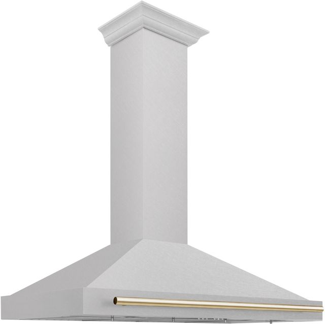 ZLINE Autograph Edition 48" Satin Stainless Steel Convertible Wall Mounted Range Hood with Polished Gold Handle-3