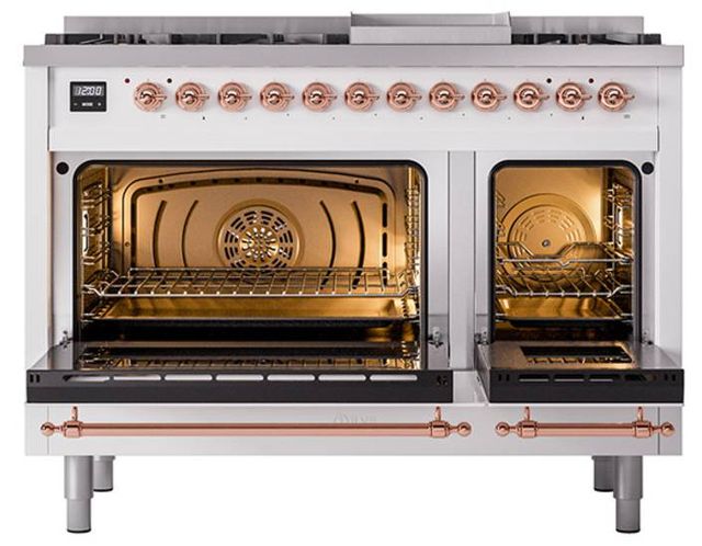 Ilve® Nostalgie II Noblesse 48'' White Pro Style Dual Fuel Range with Copper Trim-2