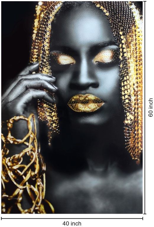 Classy Living Woman Gold Hair Rhinestones Wall Art-2