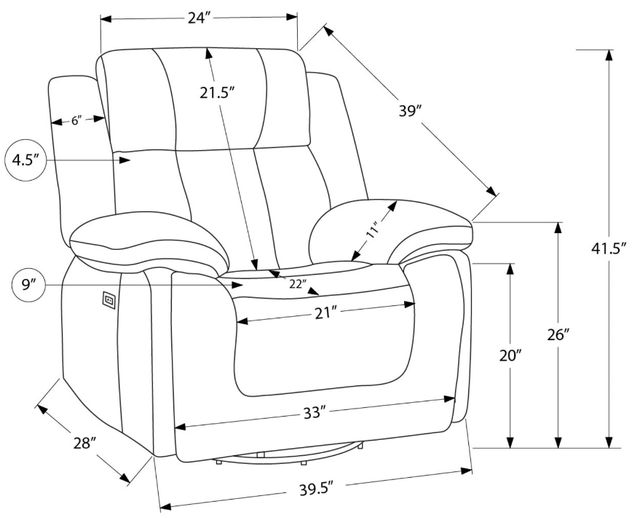 Monarch Specialties Inc. Beige Oversized Upholstered Power Swivel Glider Reclining Chair with USB Ports-2