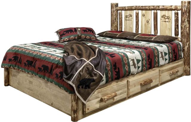 Montana Woodworks® Glacier Country Stained and Lacquered Twin Platform Storage Bed with Laser Engraved Moose Design-3