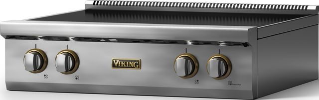 Viking 5 Series 30” Stainless Steel 4-Burner Electric Rangetop with Brushed Brass Trim-1