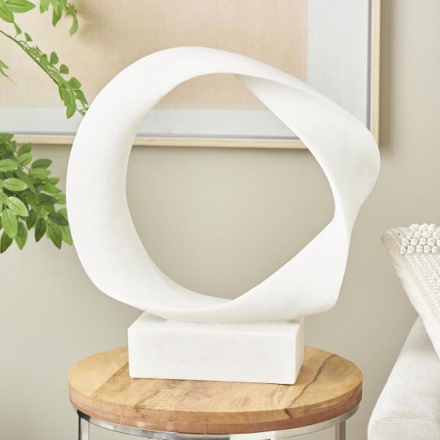 Deco Marche White Polystone Open Wave Sculpture with Elevated Base-4