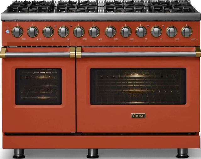 Viking® 5 Series 48" Spiced Cider Pro Style Dual Fuel (NG) Range with Brushed Brass Trim-2