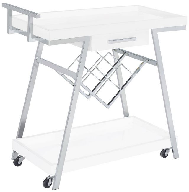 Coaster® Kinney White/Chrome 2-Tier Bar Cart with Storage Drawer-0