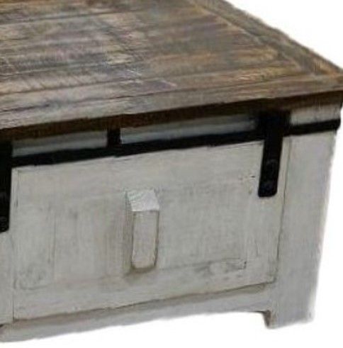 Million Dollar Rustic Weathered White Barn Door Cocktail Table with Brown Top -1