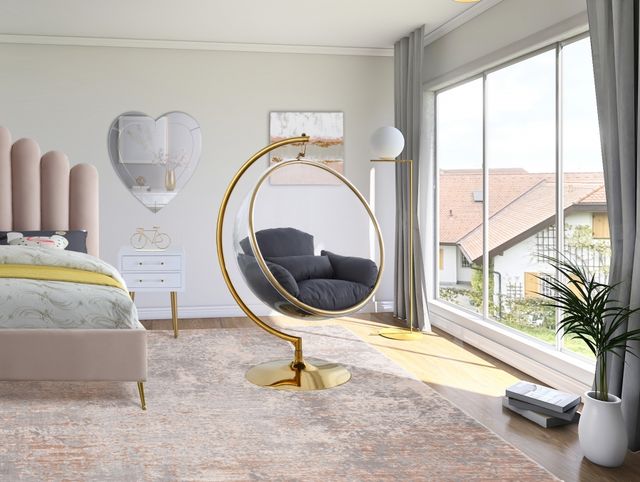 Meridian Furniture Luna Grey/Gold Durable Fabric Acrylic Swing Chair-3
