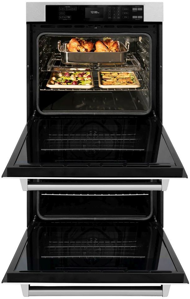 ZLINE Professional 30" Satin Stainless Steel Double Electric Wall Oven with White Matte Doors-2