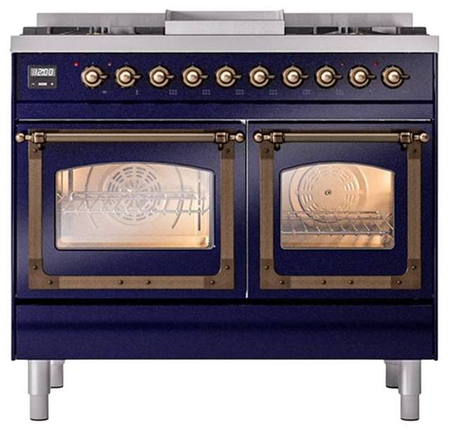 Ilve® Nostalgie II Noblesse 40'' Midnight Blue Pro Style Dual Fuel Range with Burnished Trim-1