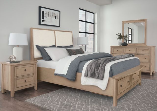 Vaughan-Bassett Woodbridge Clear Maple/White King Upholstered Panel Storage Bed-1