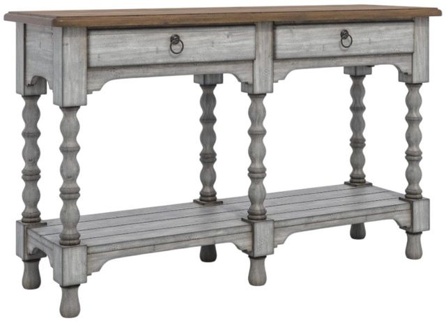 Flexsteel® Plymouth Medium Brown Sofa Table with Distressed Graywash Base-0