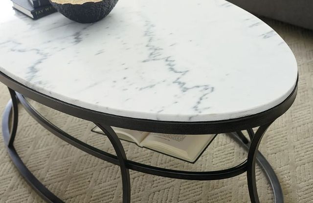 Hammary® Impact White Marble Top Oval Cocktail Table with Bronze/Silver Base-2
