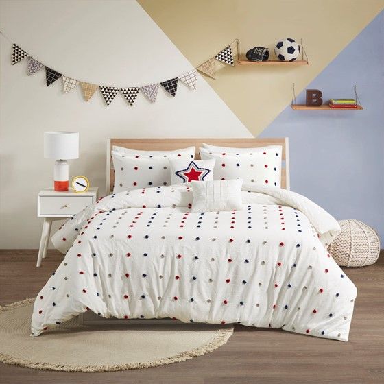 Olliix by Urban Habitat Kids Callie Red/Navy Twin Cotton Jacquard Pom Pom Comforter Set-1