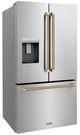 ZLINE Autograph Edition 36" 28.9 Cu. Ft. Stainless Steel Standard-Depth French Door Fingerprint-Resistant Refrigerator with External Water Dispenser and Dual Ice Maker in Champagne Bronze Helix Handles-2