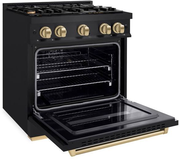 ZLINE Classic Autograph Edition 30" Black Stainless Steel Pro Style Gas Range with Champagne Bronze Accents-3