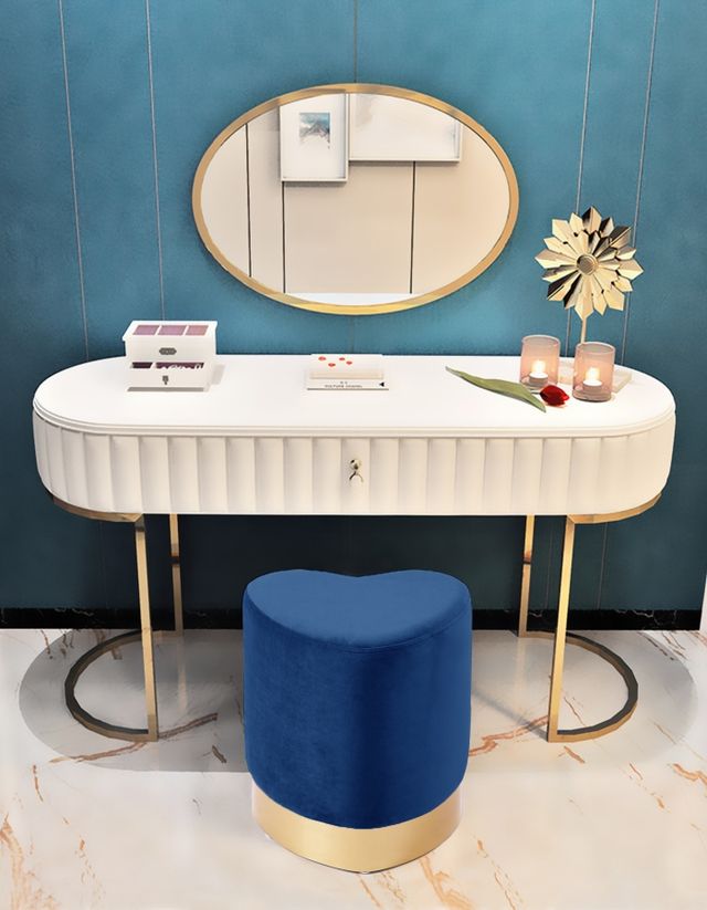 Meridian Furniture Heart Navy Velvet Stool-1