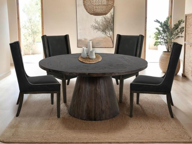International Furniture Direct Balam Stained Dark Upholstered Dining Side Chair-2