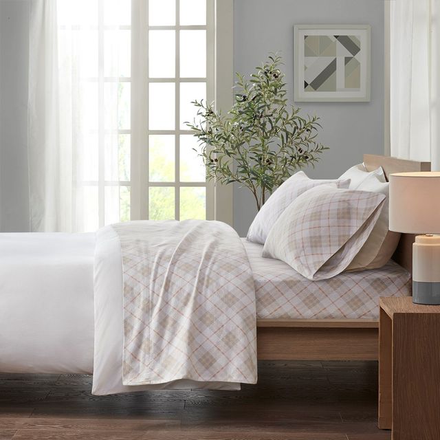 Olliix by True North by Sleep Philosophy Pink Plaid Queen Cozy 100% Cotton Flannel Printed Sheet Set-3