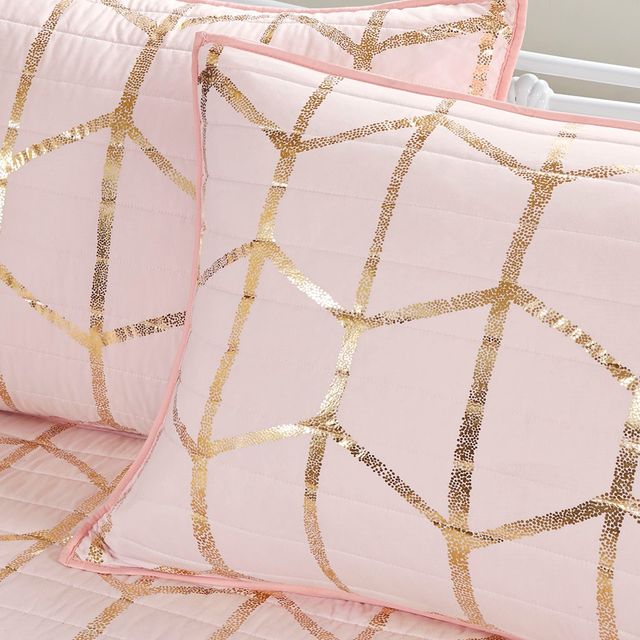 Olliix by Intelligent Design Raina Blush Six Piece Metallic Printed Reversible Daybed Set-3