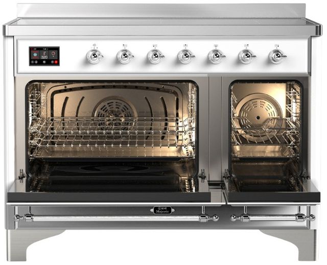 Ilve® Majestic III 48" White Pro Style Induction Range with Triple Glass Door and Chrome Trim-1