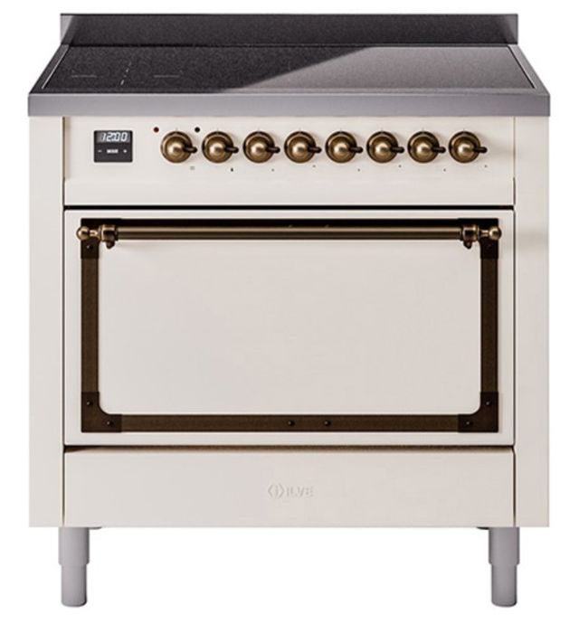 Ilve® Nostalgie II Noblesse 36'' Antique White Pro Style Induction Range with Burnished Trim-0
