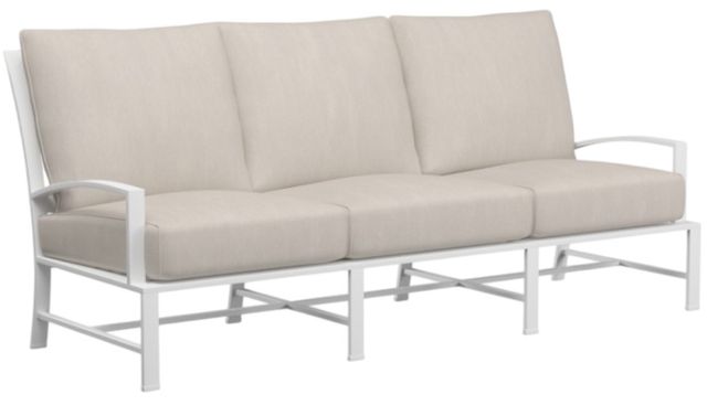 Sunset West Bristol Satin White Aluminum Outdoor Sofa with Canvas Flax Cushion-0