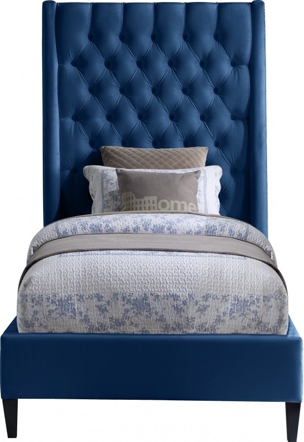 Meridian Furniture Fritz Navy Velvet Twin Bed-1
