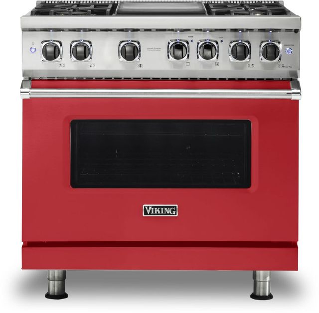 Viking® 5 Series 36" San Marzano Red Pro Style Dual Fuel Natural Gas Range with 12" Griddle-0