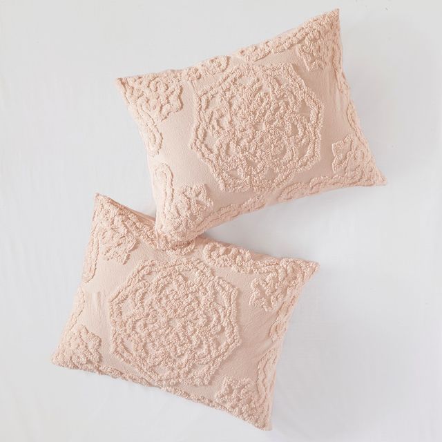 Olliix by Madison Park Blush Full/Queen Laetitia Tufted Cotton Chenille Medallion Comforter Set-2