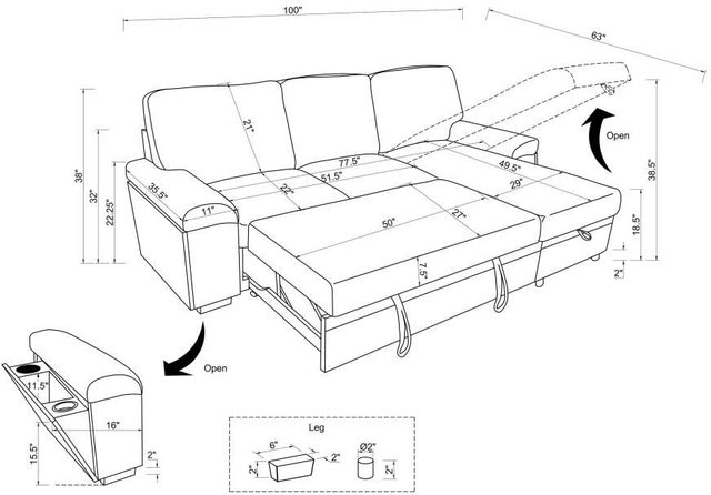 Coaster® Demko 2-Piece Brown Right-Arm Facing Sleeper Sectional Sofa with Speaker and Storage Chaise-2