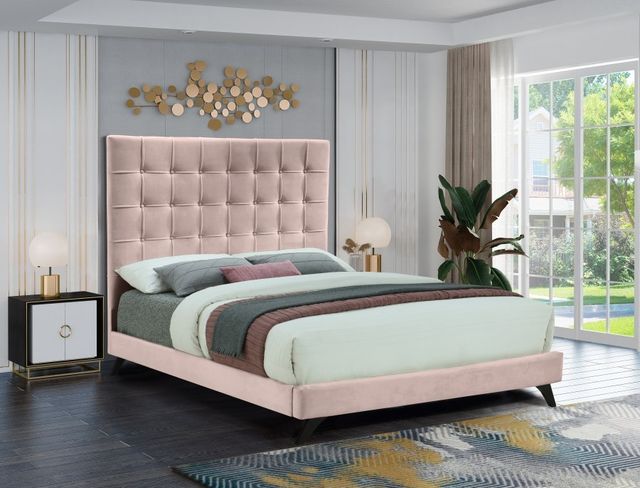 Meridian Furniture Elly Pink Velvet Full Bed-3