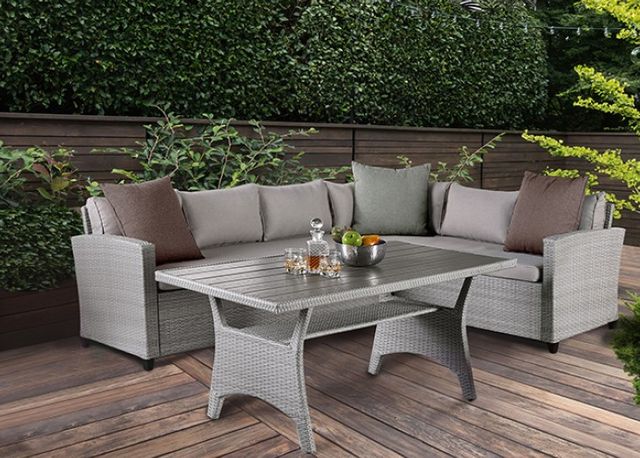 Furniture of America® Shonda 3-Piece Gray Polyester/Rattan Outdoor Dining Patio Set-1