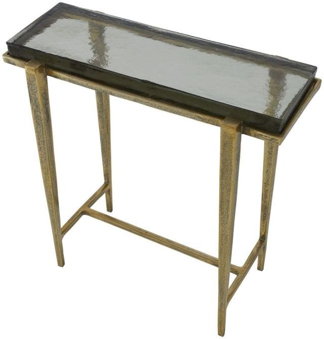 Uttermost® Preston Rectangular Glass Top Accent Table with Antique Brass Base-4