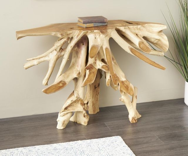 Deco Marche Brown Tree Tunk Teak 60'' Console Table-4