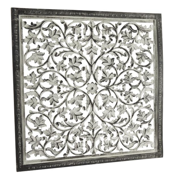 Deco Marche Floral Handmade Intricately Carved Black Wall Art-1