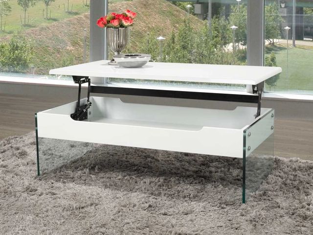 Brassex Inc. White Coffee Table with Glass Base-2