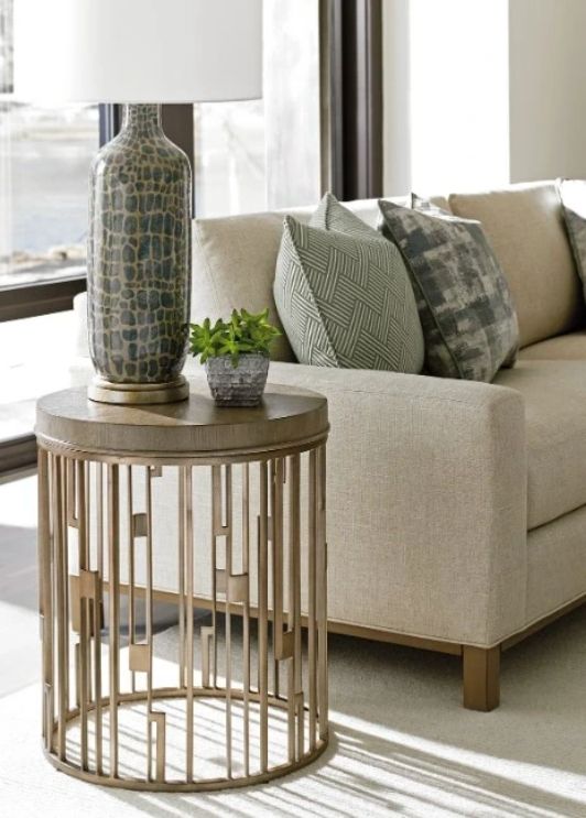Lexington Home Shadow Play Studio Gray Elm Top Accent Table with Burnished Silver Leaf Base-1