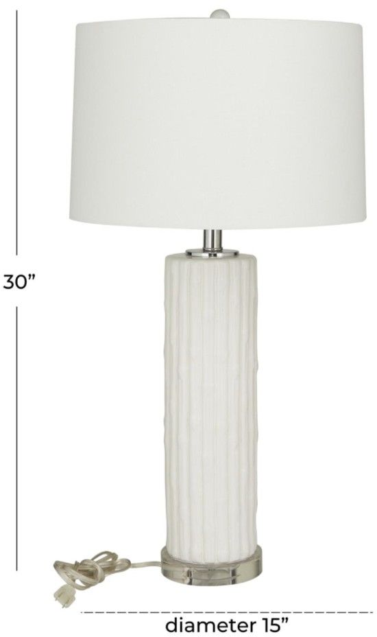 Deco Marche White Ceramic Fluted Base Table Lamp with Drum Shade-2