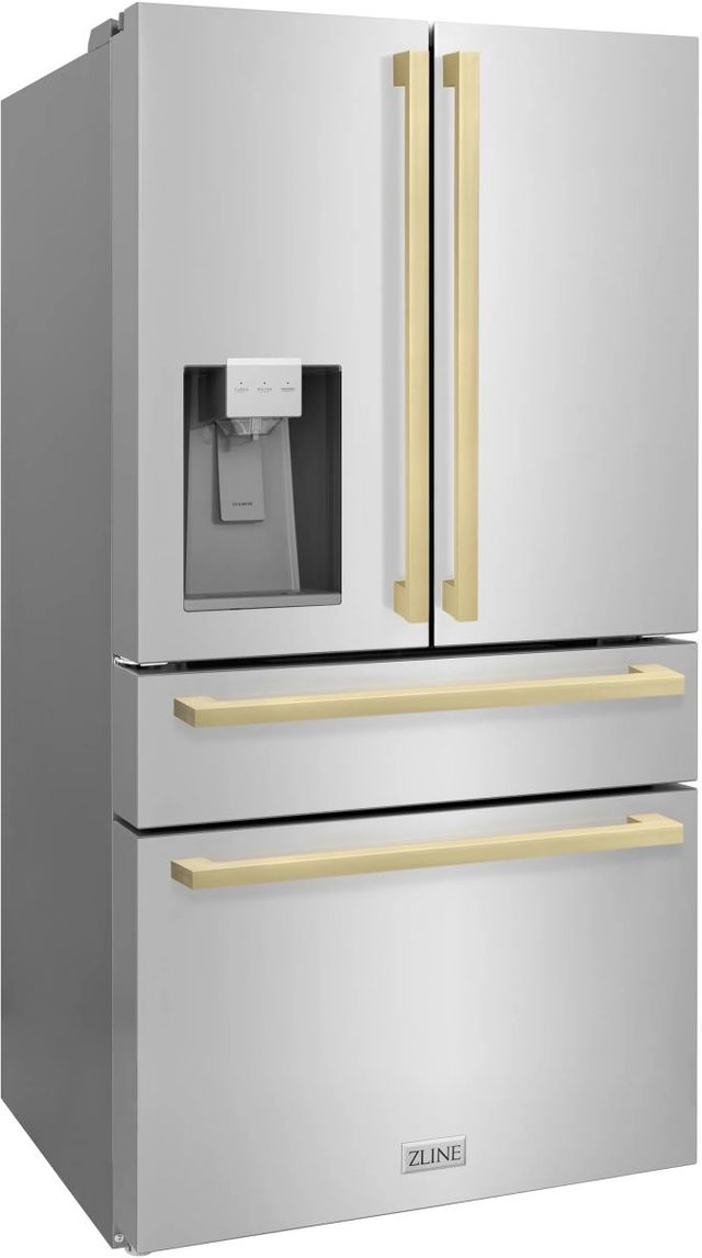 ZLINE Autograph Edition 36" 21.6 Cu. Ft. Fingerprint Resistant Stainless Steel Counter Depth French Door Refrigerator with Champagne Bronze Modern Handles-2