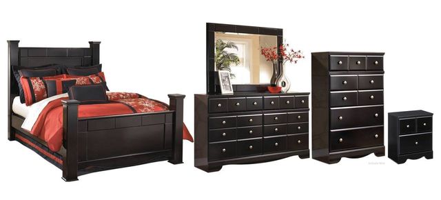 Signature Design by Ashley® Shay 5-Piece Almost Black Queen Poster Bed Set-0