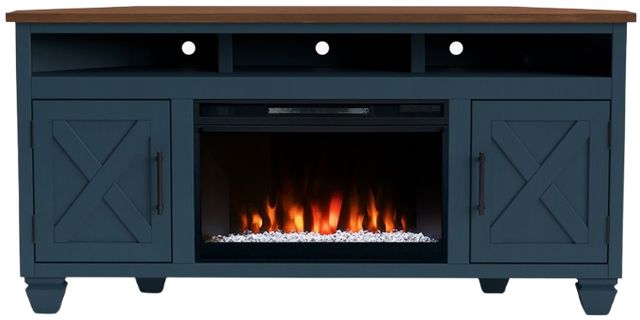 Legends Home Real Cozy Liberty Blue Denim/Whiskey 64" Corner Fireplace Console-3