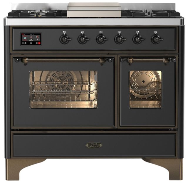 Ilve® Majestic III 40" Graphite Matte Pro Style Dual Fuel Natural Gas Range with Triple Glass Door and Burnished Trim-0