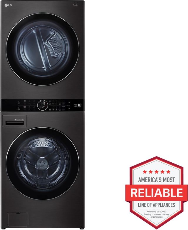LG 4.5 Cu. Ft. Washer, 7.2 Cu. Ft. Dryer Black Steel Stack Laundry-1