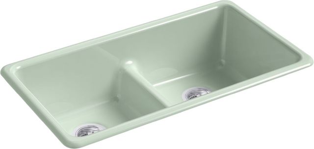 KOHLER® Iron/Tones® Aspen Green Smart Divide® 33" Top/Undermount Double-Bowl Kitchen Sink-0