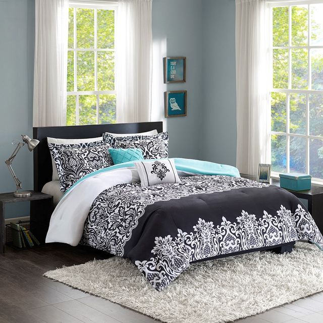 Olliix by Intelligent Design Leona Aqua/Black Full/Queen Comforter Set-0