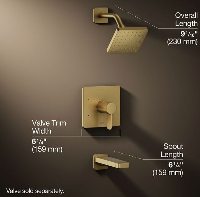 KOHLER® Parallel® Rite-Temp® Vibrant Brushed Moderne Brass 2.5 GPM Bath and Shower Trim Kit-2
