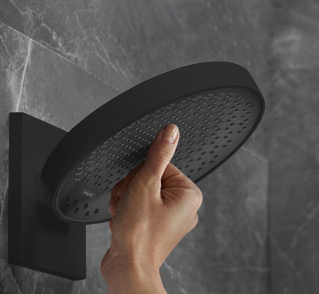 Hansgrohe Rainfinity Matte Black Showerhead with Wall Connector Trim-1